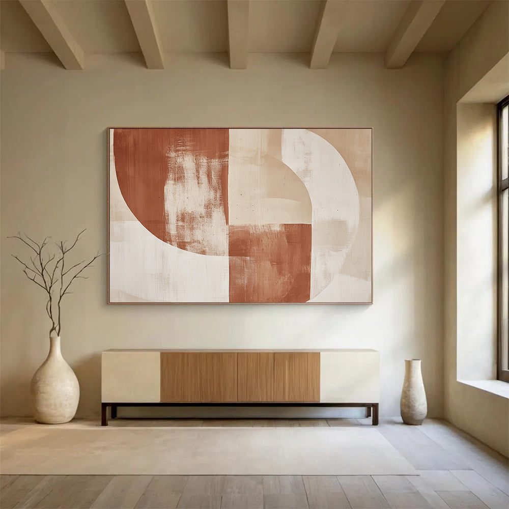 “Earth - Toned Geometric Shapes” - Brown, Beige, White, Abstracted Geometric Forms - Acrylic Painting HB1665