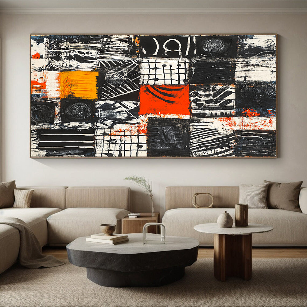 Colorful Geometric Patchwork "Vibrant Mosaic" Painting On Canvas HB298