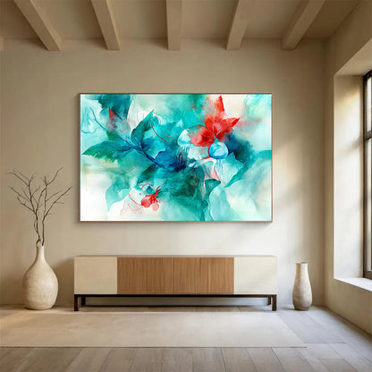 “Vibrant Botanical Watercolor” - Teal, Green, Red, Blue - Abstract Floral Watercolor - Watercolor Painting HB1332