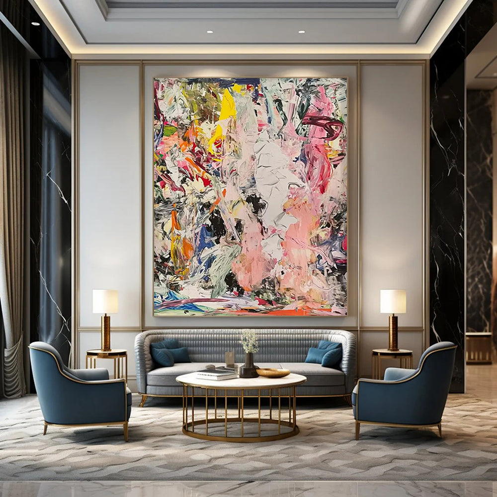 Silken Tapestry: Mega - Sized Hand - Painted Textured Custom Abstract Gem for Dining Room and Hallway DTP097