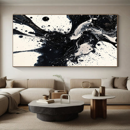 Black, White, Fluid Ink Blends "Ink Fusion" Abstract Expressionist Painting On Canvas HB139