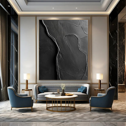 Contemporary abstract artwork featuring textured black paper blending into human body contours rich in detail and depth. DLZ1204