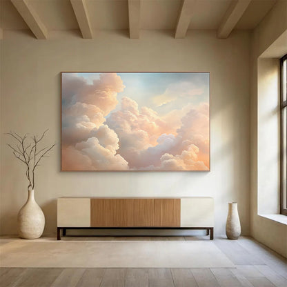 “Fluffy Clouds” - Pink, Peach, Blue, Sky - Filled Clouds - Realist Oil Painting HB1705