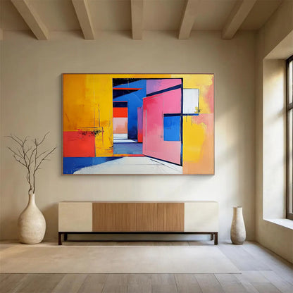 Vibrant Geometric Portal – Abstract Acrylic Architectural Space Painting HB1470
