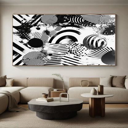 Black and White Mixed Shapes "Chaotic Unity" Painting On Canvas HB270