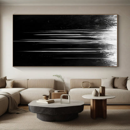 Gray - White Dripping Streaks "Mystic Stream" Painting On Canvas HB308