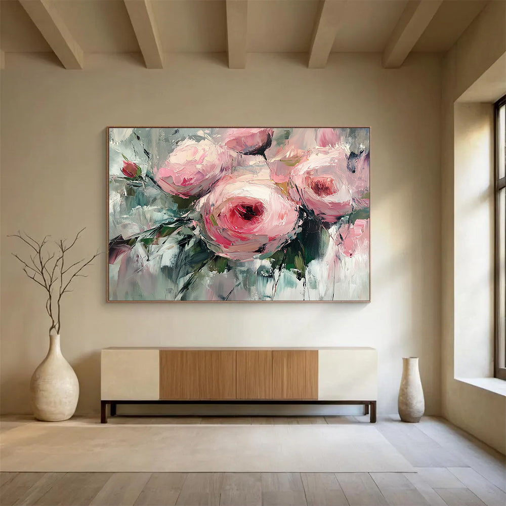 Pink Flowers with Impasto Texture - Expressive Floral Painting On Canvas HB0435