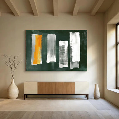“Green - Based Brush Strokes” - Green, White, Orange, Gray Strokes - Painting On Canvas HB1413