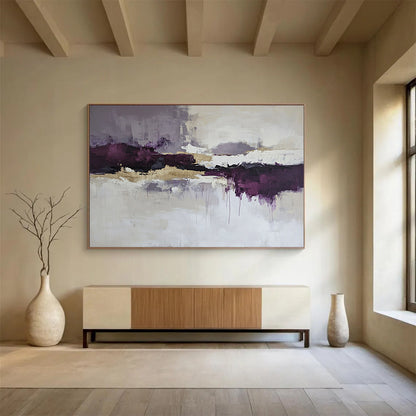 “Purple Gold Reflection” - Purple, gray, gold, white; Abstract reflection with gold; Acrylic Painting On Canvas HB1214