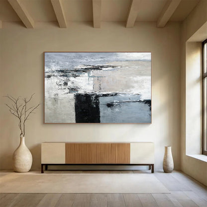 Monochromatic Minimalist Abstract: Elevate Your Space with Subtlety DLZ152