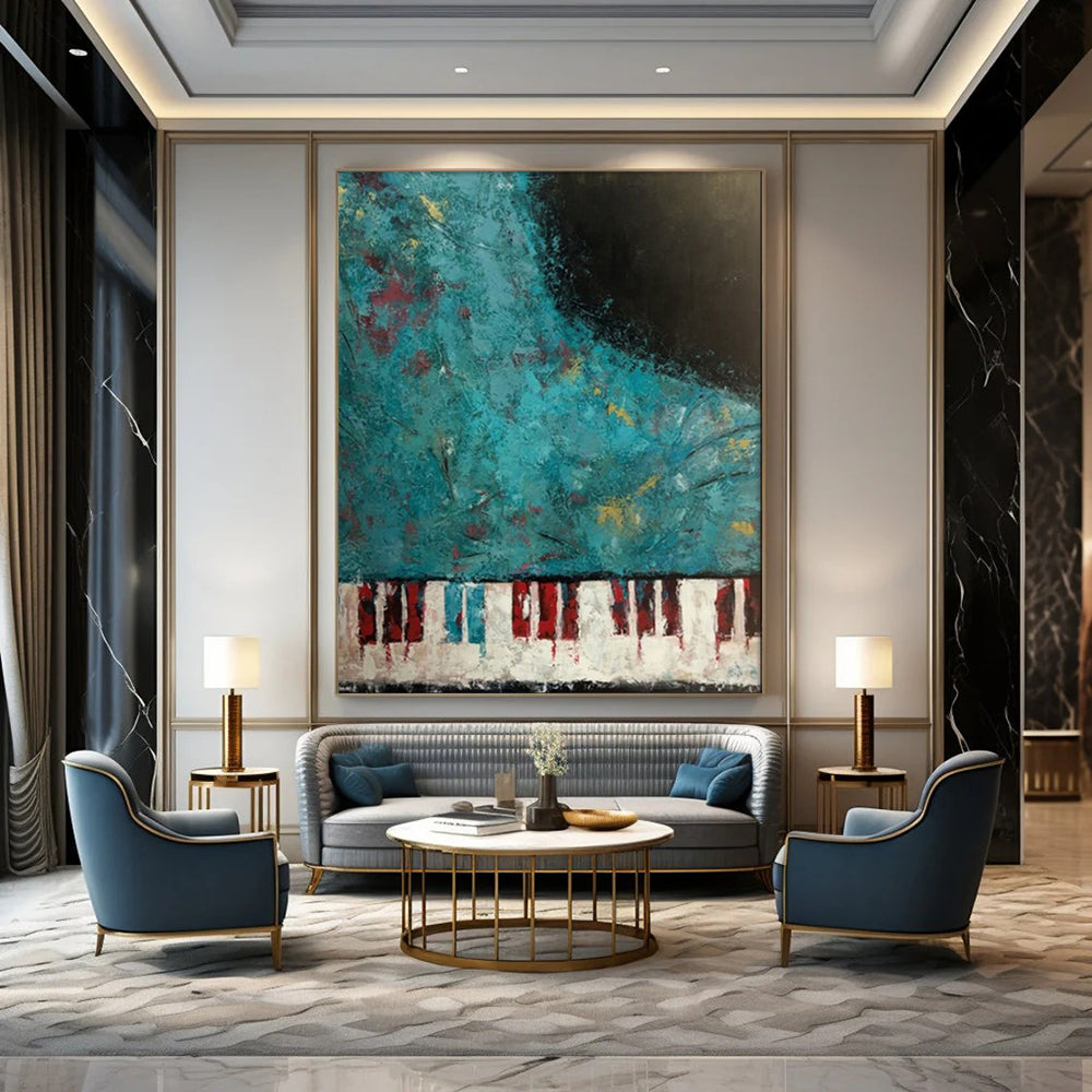 Edgy & Contemporary Hand-Painted Custom Abstract Painting for Bar & Entryway LargeART1998