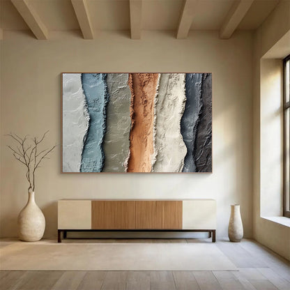 “Multi - colored Textured Vertical Strips” - Abstract Textural Painting On Canvas HB0507