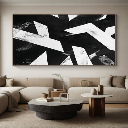Black and White Geometric Abstraction "Dynamic Contrast" Painting On Canvas HB393