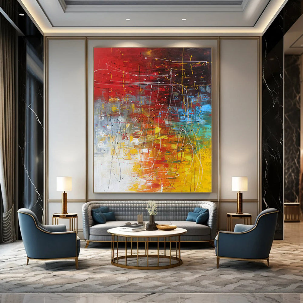 Custom Handmade Abstract Paintings: Big Sizes, Textured Details for Bedroom & Hallway DTP254