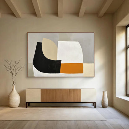 “Neutral Geometric Simplicity” - Gray, Beige, Black, Abstract Shapes - Minimalist Acrylic Painting HB1493
