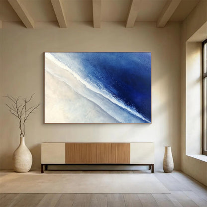 Blue Sea and White Sand Aerial View - Minimalist Coastal Painting On Canvas HB0488