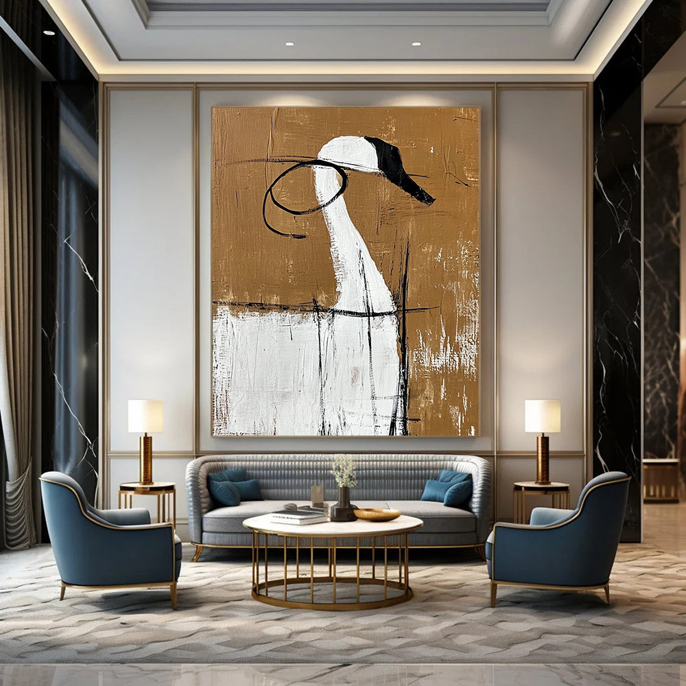 Contemporary hand-painted abstract art featuring large blank spaces bold shapes and contrasting colors inspired by minimalist Chinese aesthetics. DLZ0833