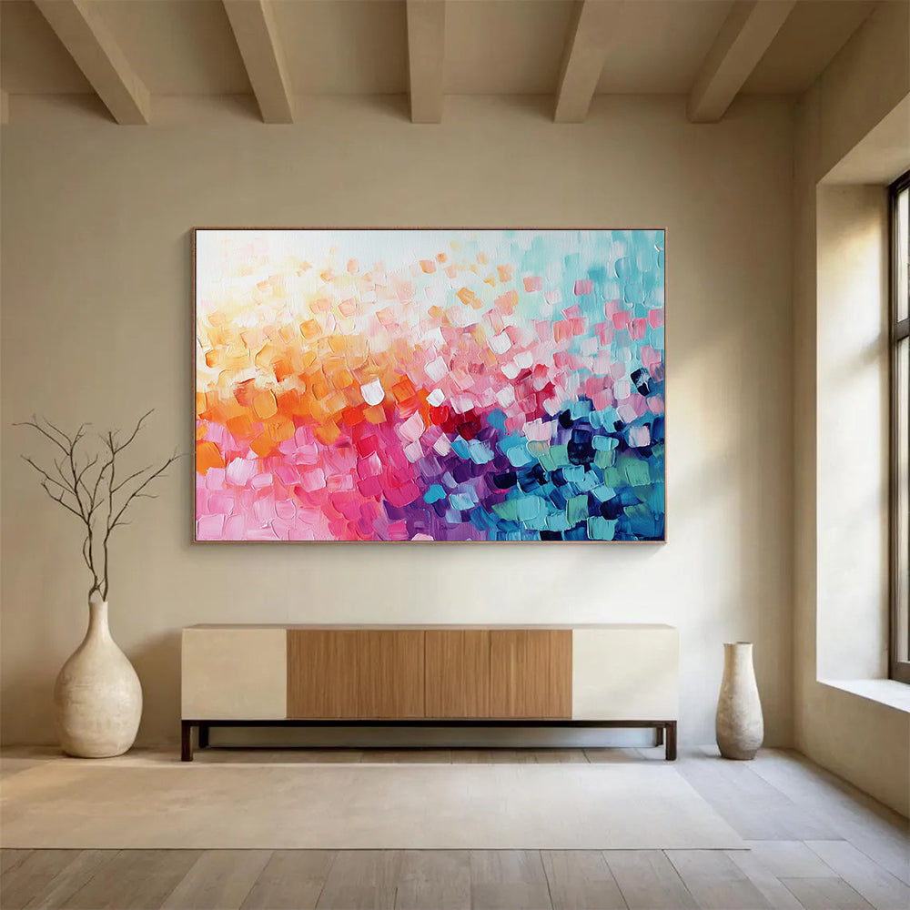 “Colorful Cubist Dots” - Rainbow Colors, Cubist Dots - Painting On Canvas HB1408