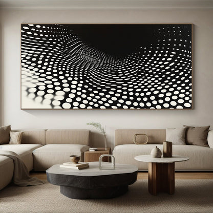 Black and White Dot Tunnel "Perceptual Path" Painting On Canvas HB264