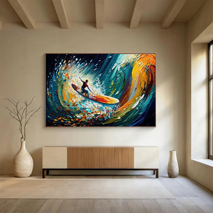 Surfer in Colorful Waves - Energetic Living Room or Game Room Art DLZ259
