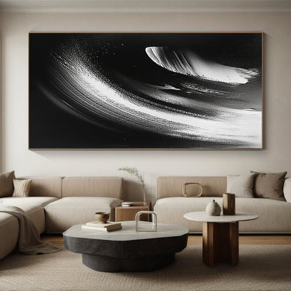 Black and White Smooth Curves "Subtle Motion" Painting On Canvas HB289