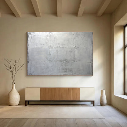 “Minimalist Silver Grid” - Subtle grays, textured grid, Minimalist Textural Painting On Canvas HB0575