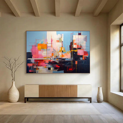 Vibrant Geometric Abstract - Bold Modern Living Room Art DLZ020