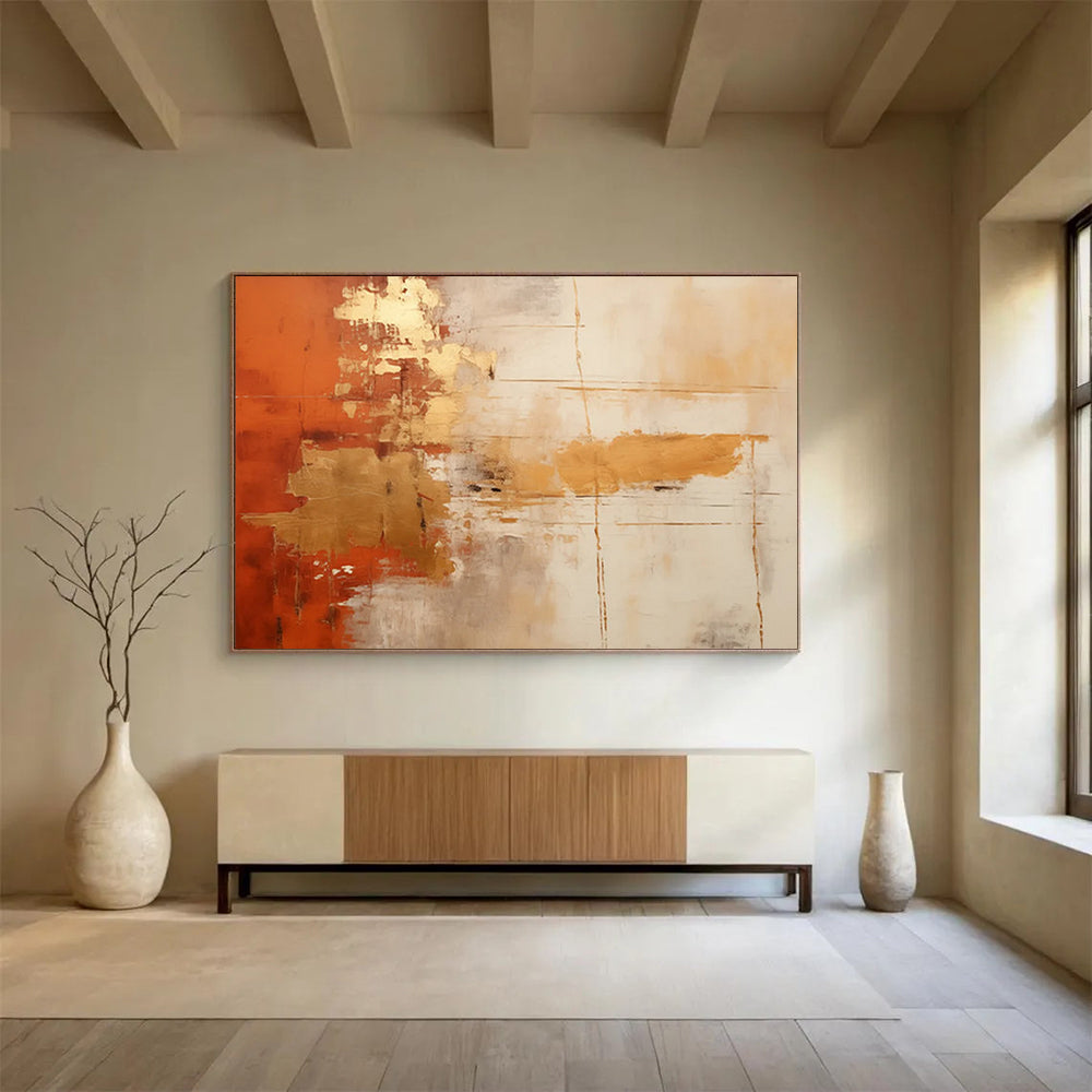 Orange - Gold Blending Abstract Painting - Catalyst for Vibrant Atmosphere in Dining Room DLZ094