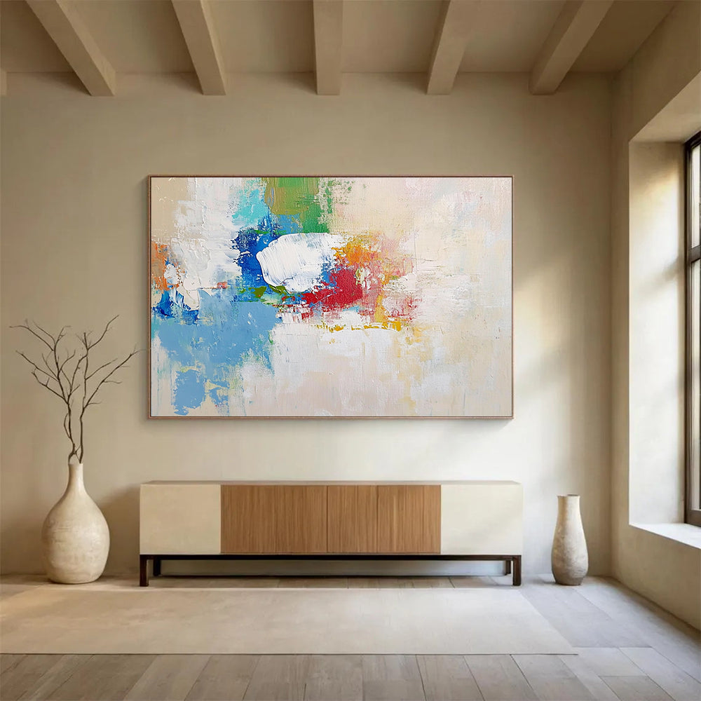 “Colorful Abstract Impasto” - Blue, green, red, orange, white; Textured abstract brushstrokes; Acrylic Painting On Canvas HB1236