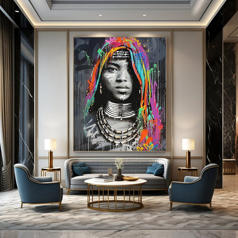 Custom Vertical Hand - Painted Abstract Work for Living Room and Dining Room DKH1645