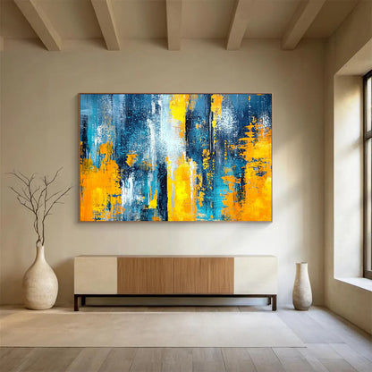 “Blue and Yellow Abstract Strokes” - Blue, Yellow, Bold Brushstrokes Painting On Canvas HB0869