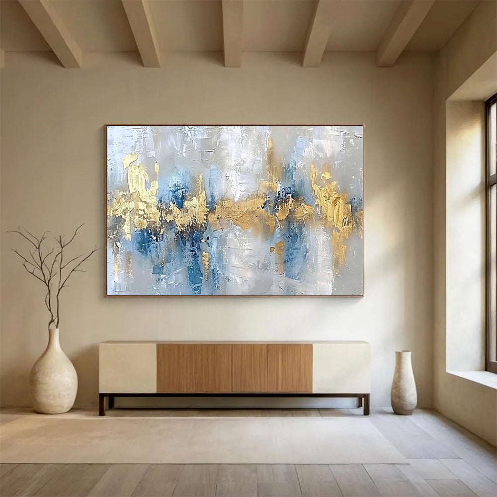 Blue & Gold Abstract Serenity - Calming Bedroom Retreat DLZ046