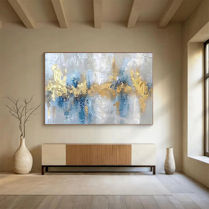 Blue & Gold Abstract Serenity - Calming Bedroom Retreat DLZ046