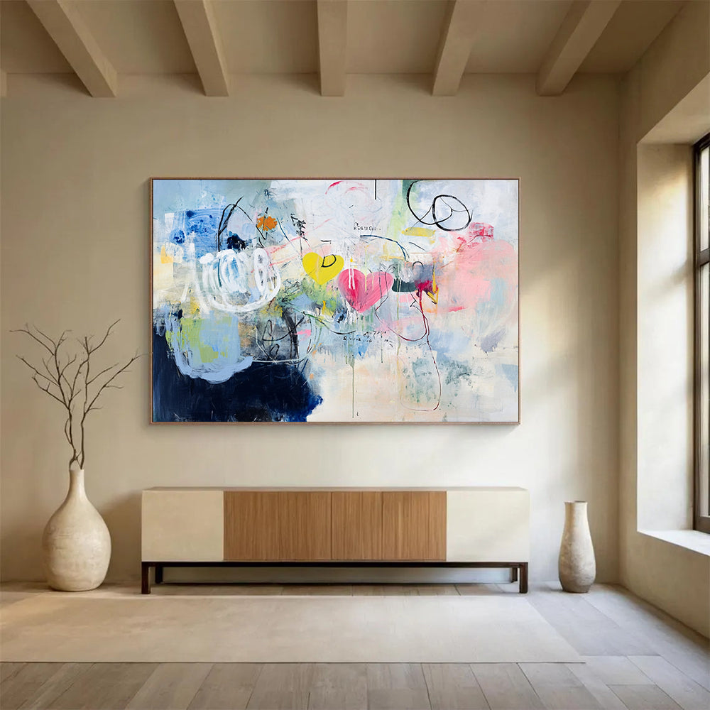“Abstract Hearts and Shapes in Soft Hues” - Expressive Abstract Painting On Canvas HB0517