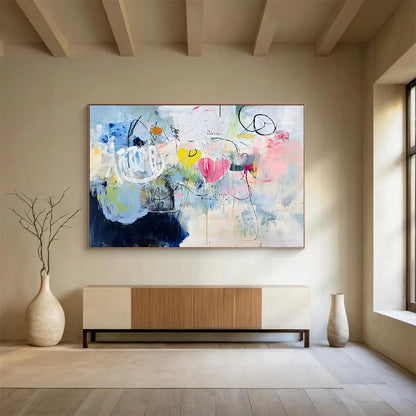 “Abstract Hearts and Shapes in Soft Hues” - Expressive Abstract Painting On Canvas HB0517