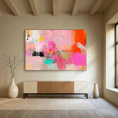 “Vibrant Pink Abstraction” - Pink, Orange, Teal, Expressive Strokes - Abstract Acrylic Painting HB1533