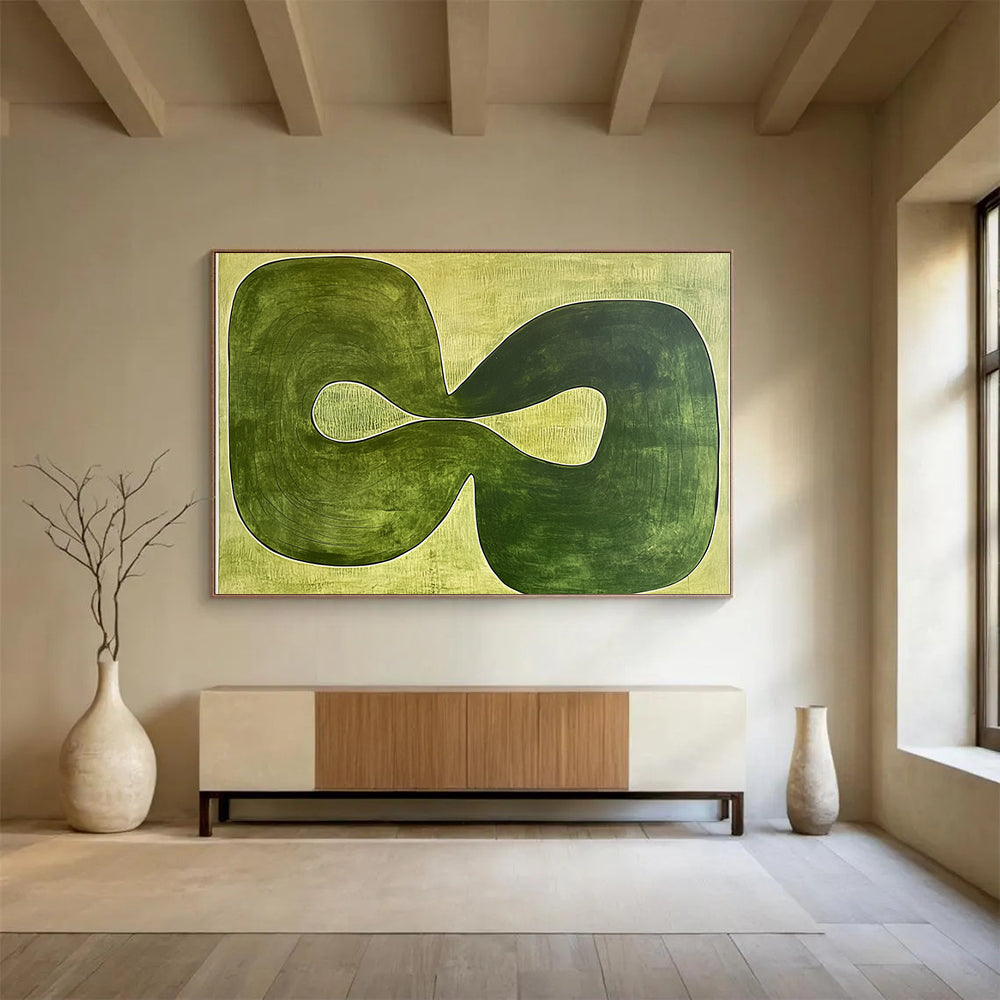 “Infinite Green Loop” - Greens, Beiges, Abstract Infinity - Inspired Shape - Acrylic Painting HB1763