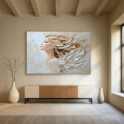 “Angelic Textured Portrait” - Soft Tones, Angelic Figure, Impasto Portrait Painting On Canvas HB0997