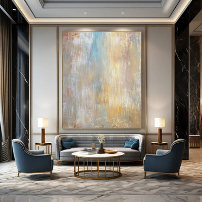Contemporary abstract artwork features muted earth tones with soft textures and large brush strokes on wood for a stunning visual impact. DLZ0900
