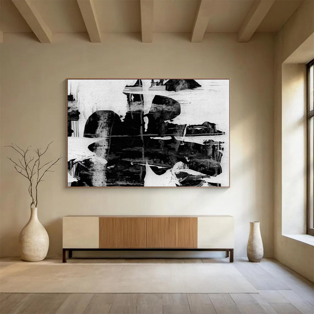 Monochrome Abstract Fusion - Oversized Edgy Living Room Art DLZ134