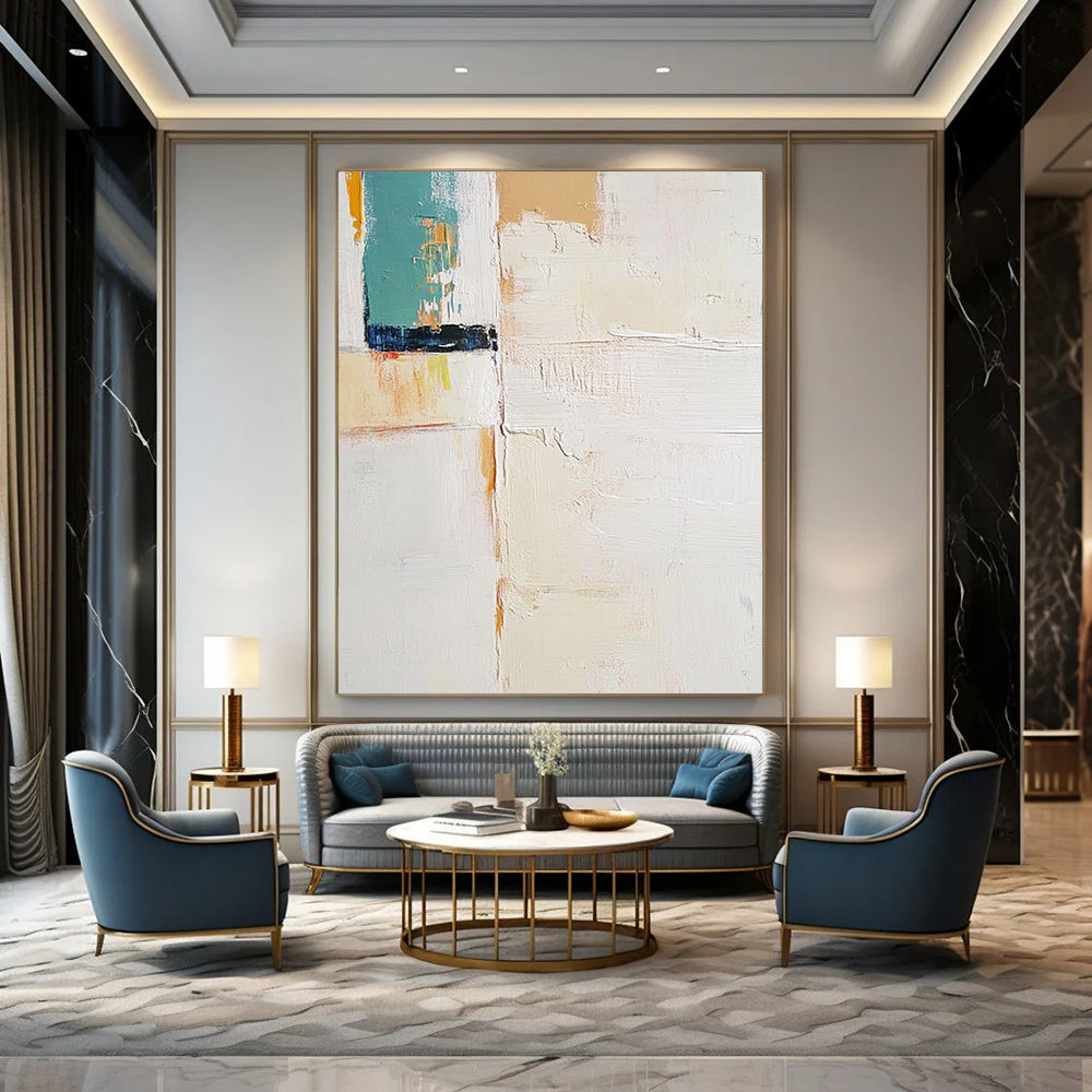 Large contemporary hand-painted abstract art featuring vibrant colors and bold shapes, perfect for adding a modern touch to any space. DLZ1770