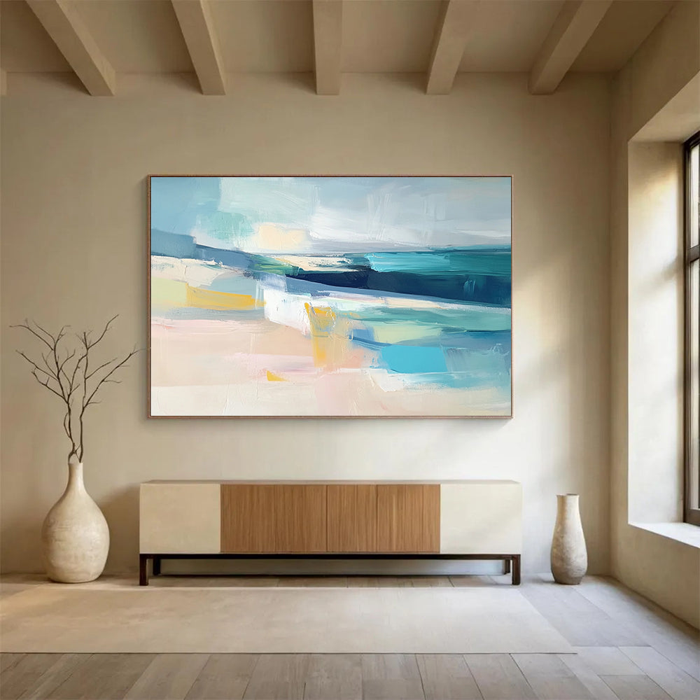 “Coastal Abstract Layers” - Blue, Beige, Turquoise, Abstract Seaside - Modern Acrylic Painting HB1495