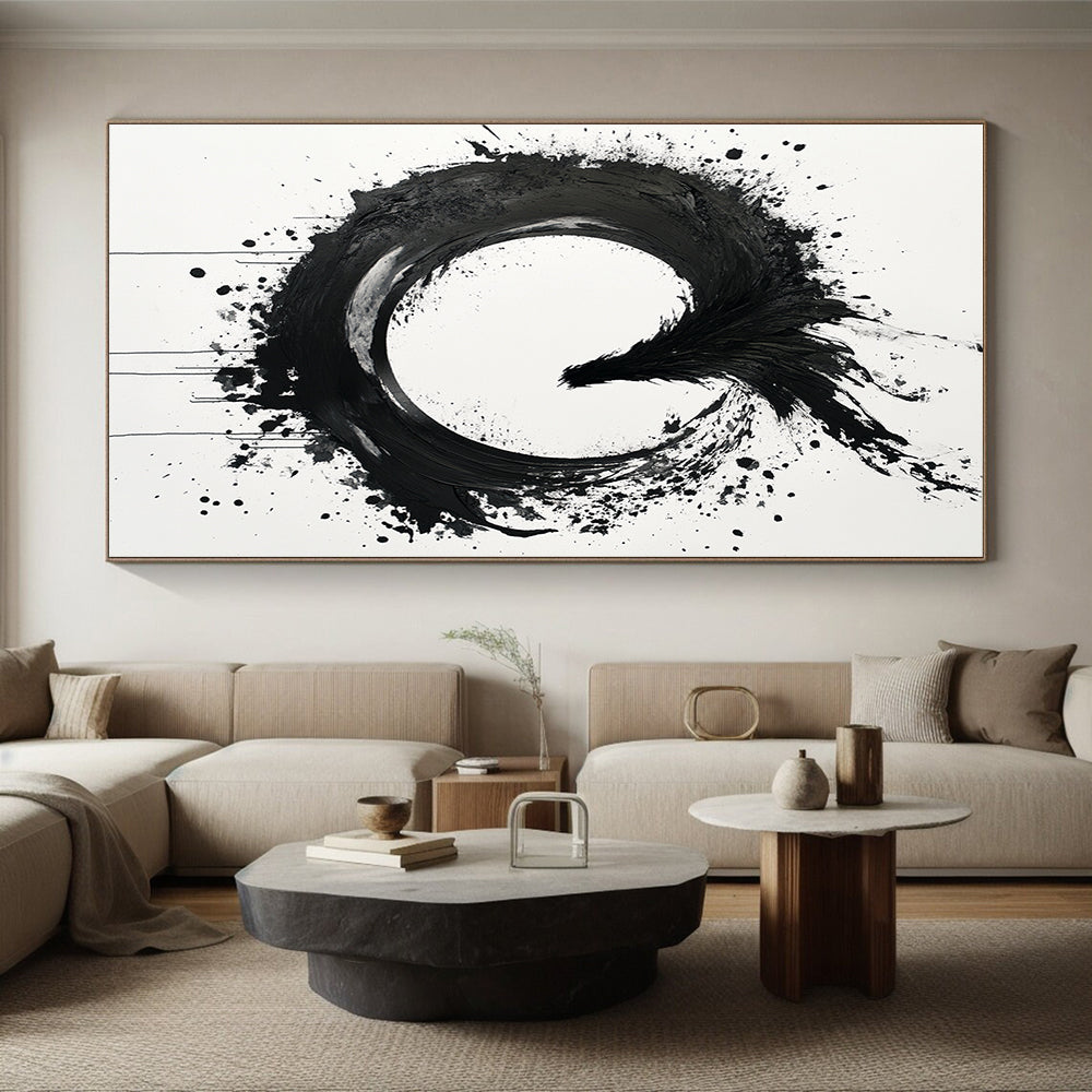 Black, White, Phoenix - Like Ink Swirl "Ink Phoenix Ascent" Abstract Expressionist Painting On Canvas HB137