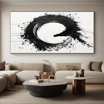 Black, White, Phoenix - Like Ink Swirl "Ink Phoenix Ascent" Abstract Expressionist Painting On Canvas HB137