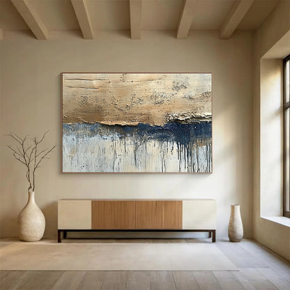 “Textured Earth Tones” - Beige, Blue, White, Raw Textured Painting On Canvas HB1014