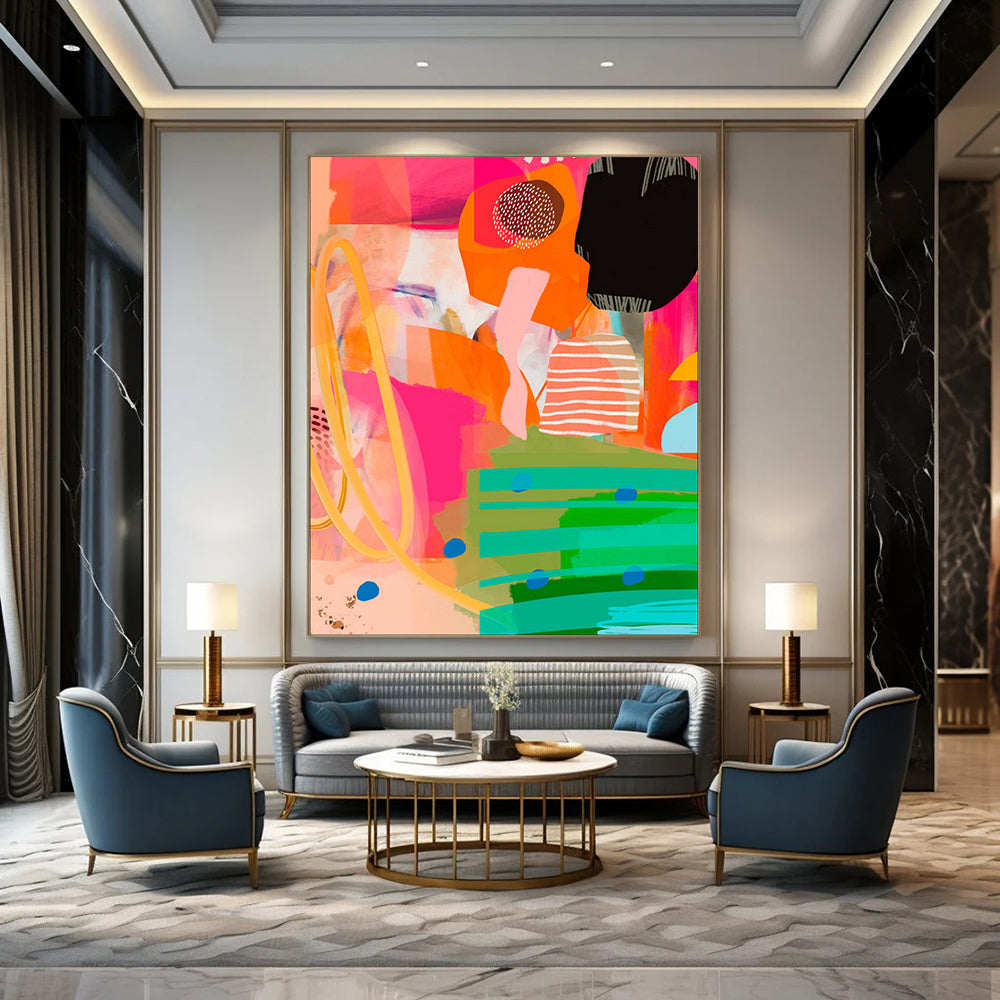 Dynamic & Energetic Hand-Painted Custom Abstract Painting for Bar & Hotel LargeART2010