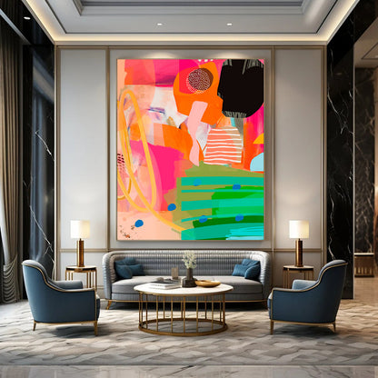 Dynamic & Energetic Hand-Painted Custom Abstract Painting for Bar & Hotel LargeART2010