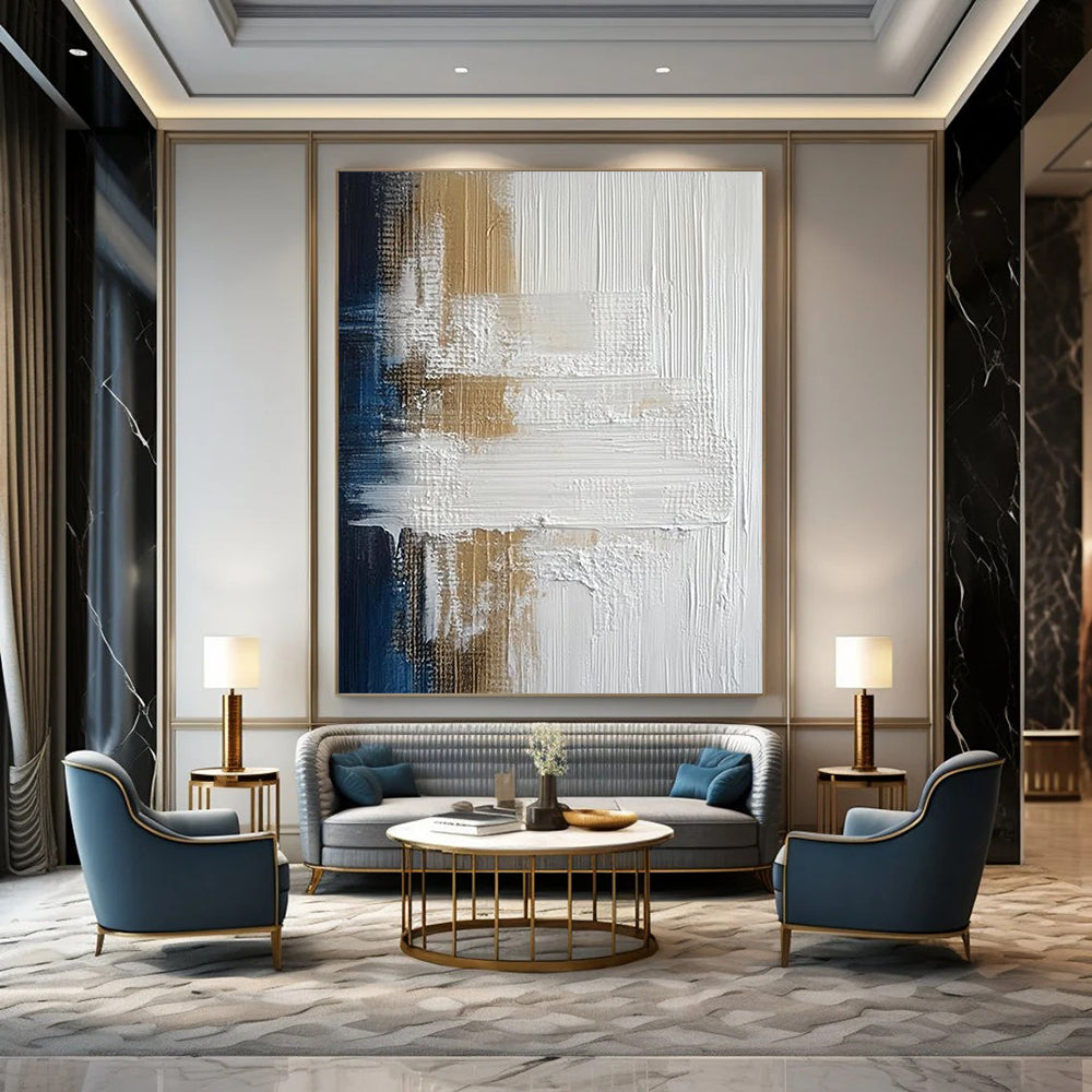 Contemporary hand-painted abstract art featuring vibrant colors and dynamic shapes perfect for enhancing modern living spaces. DLZ1772