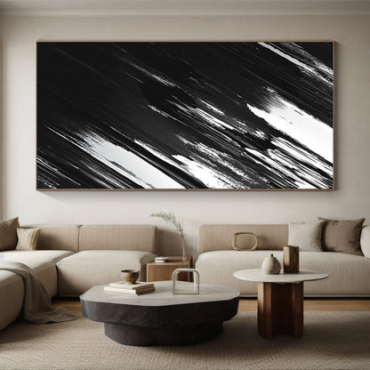 Black, White and Gray Dynamic Strokes "Shadow Motion" Painting On Canvas HB313
