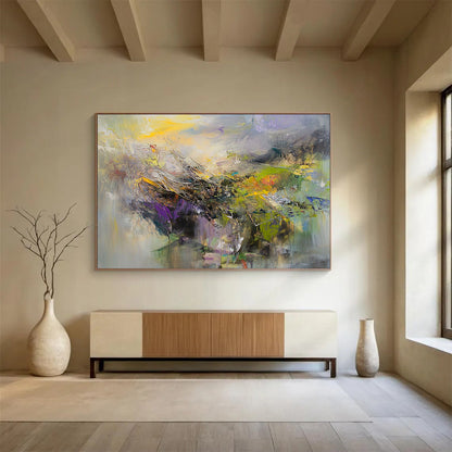 “Colorful Landscape Abstraction” - Yellow, Purple, Green, Blue with Blended Textures - Painting On Canvas HB1373